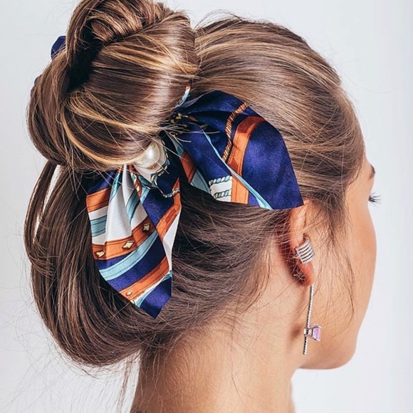 Accessories - Varsity Chiffon Pearl Sorority Bow Hair Scrunchie